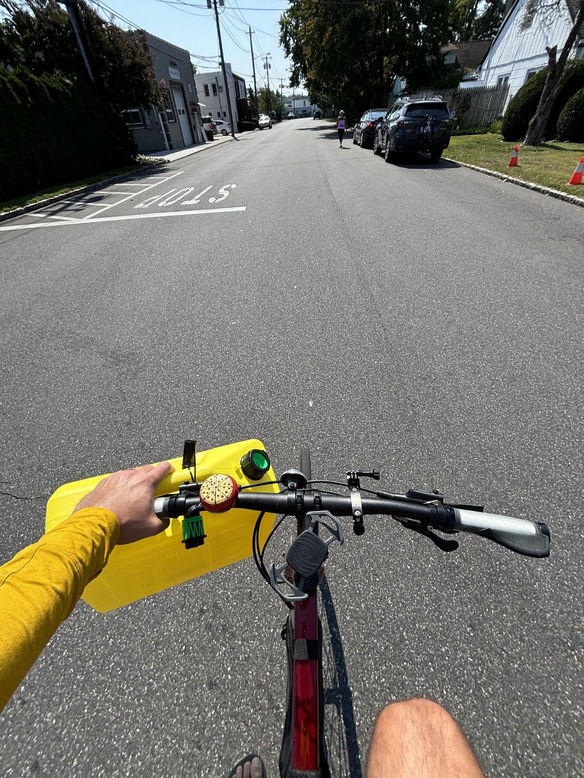 Riding with a (thankfully) empty jerry jug