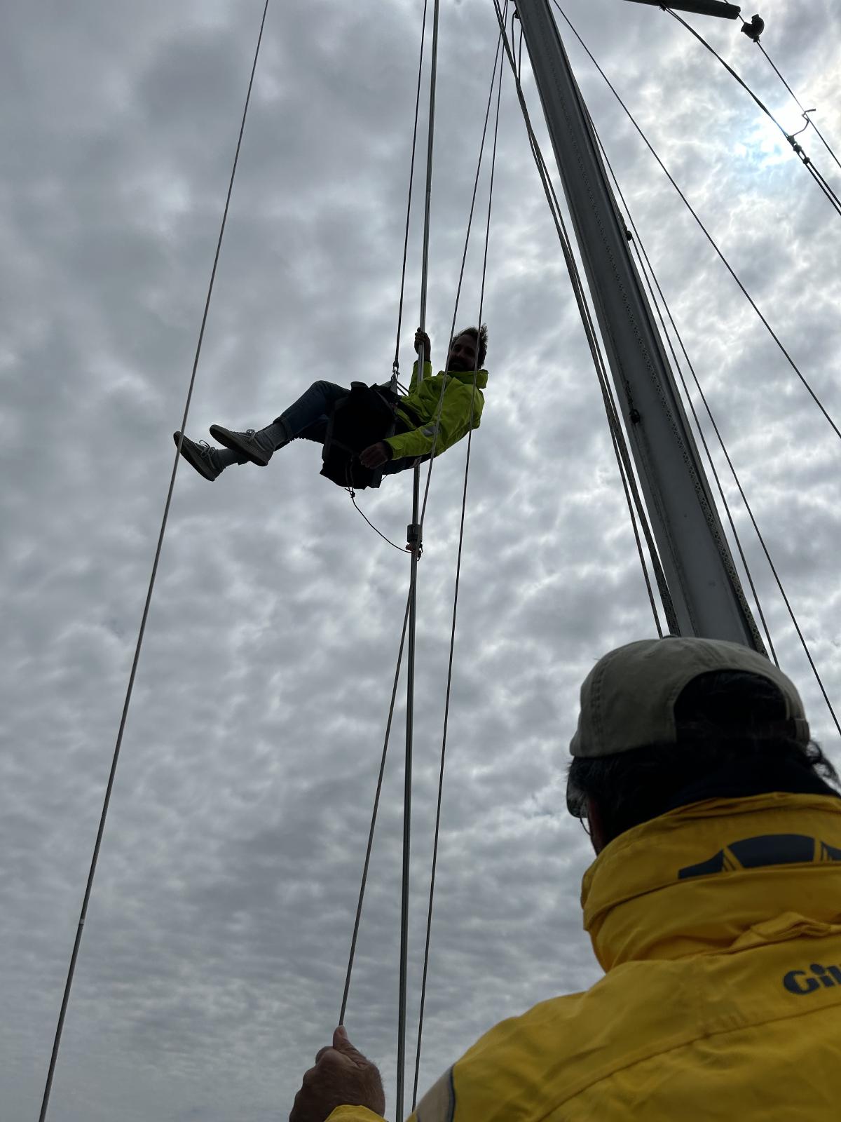 Hanging from the forestay