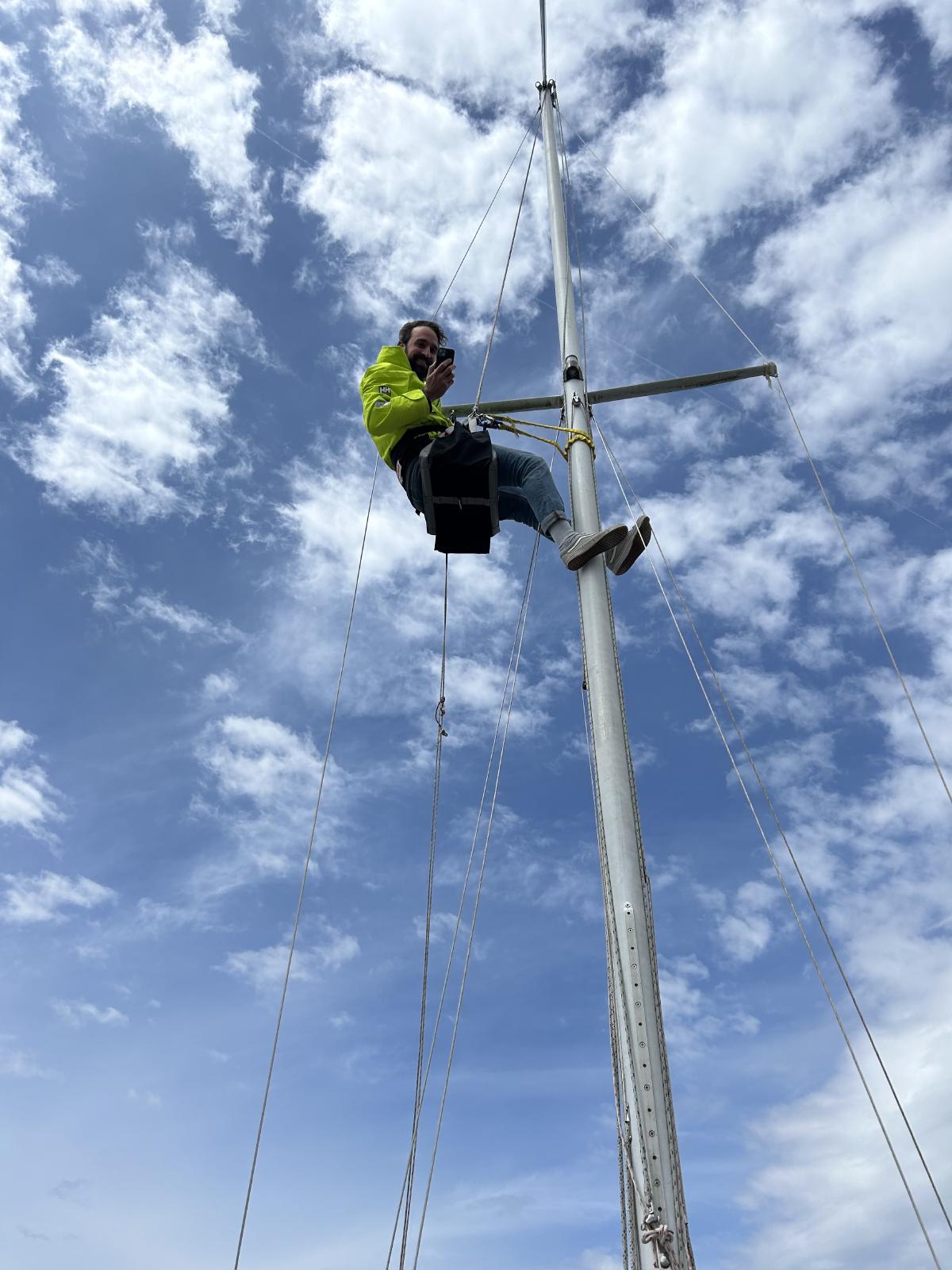 Hanging from the mast